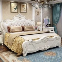 伊洛琳 欧式床 实木床卧室家具双人床法式公主现代北欧轻奢皮床 床+4D弹簧床垫+床头柜*2 1.8*2.0m框架结构