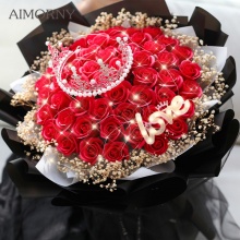 AIMORNY52朵红玫瑰花满天星花束礼盒