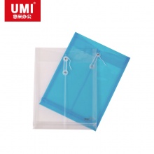 悠米(UMI)透明缠扣文件袋档案袋，竖式，A4 W08003B 蓝
